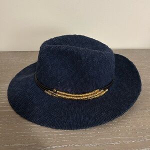 Vintage Boho Navy Fedora with Gold Accent 100% Cotton